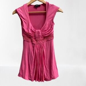 NEW Sky Women's Sleeveless Babydoll Top Crochet Scoop Neck Pink Small